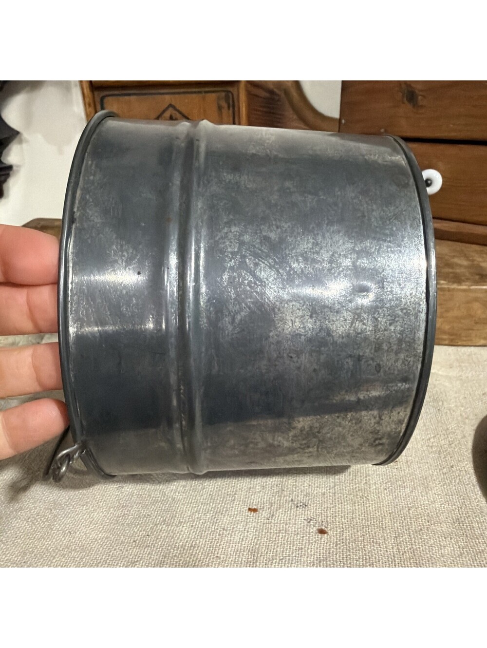 Antique 1800s Primitive Small Tin Berry Bucket Lunch Pail W/ Tight Lid Farmhouse - Picture 11 of 14